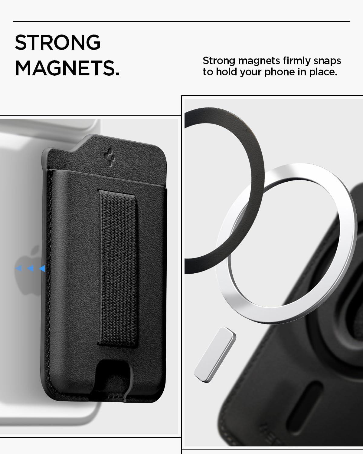 imageSpigen MagSafe Wallet Sleekband MagFit Designed for MagSafe amp Pixelsnap Compatible with iPhone 171615141312 Pixel 10 Galaxy S26S2524 Series amp More Magnetic Card Holder Urban GrayDark Black