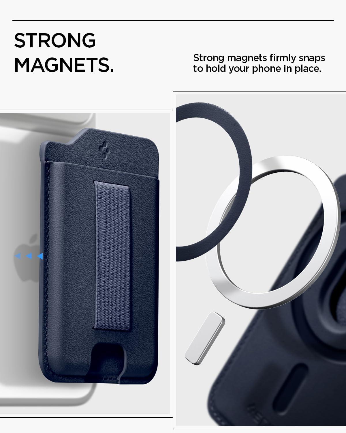 imageSpigen MagSafe Wallet Sleekband MagFit Designed for MagSafe amp Pixelsnap Compatible with iPhone 171615141312 Pixel 10 Galaxy S26S2524 Series amp More Magnetic Card Holder Urban GrayModern Navy