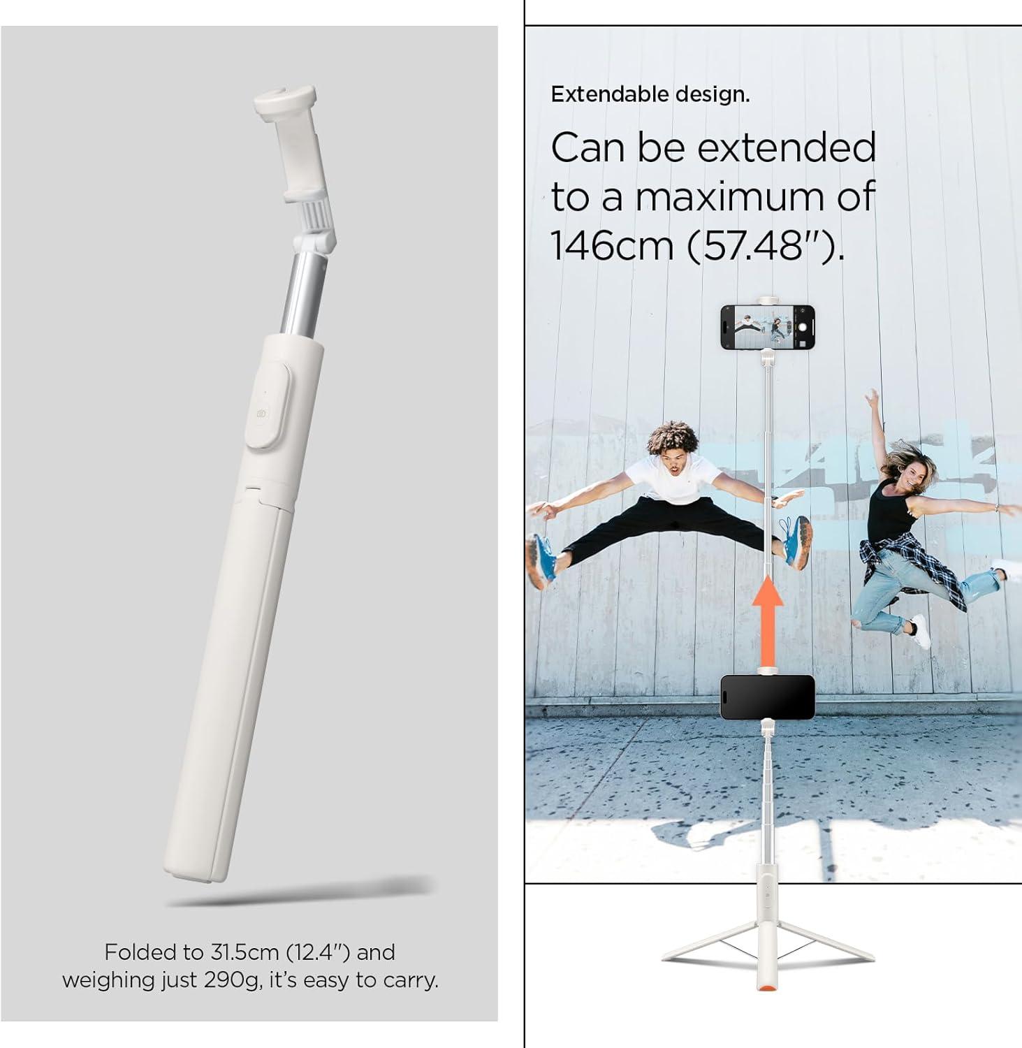 imageSpigen Selfie Stick Tripod Stand with Bluetooth Remote Control Shutter 24 Extendable Compatible with MagSafe iPhone 171615141312 Pixelsnap Pixel 10 Series amp More Black S571WDune Beige Universal
