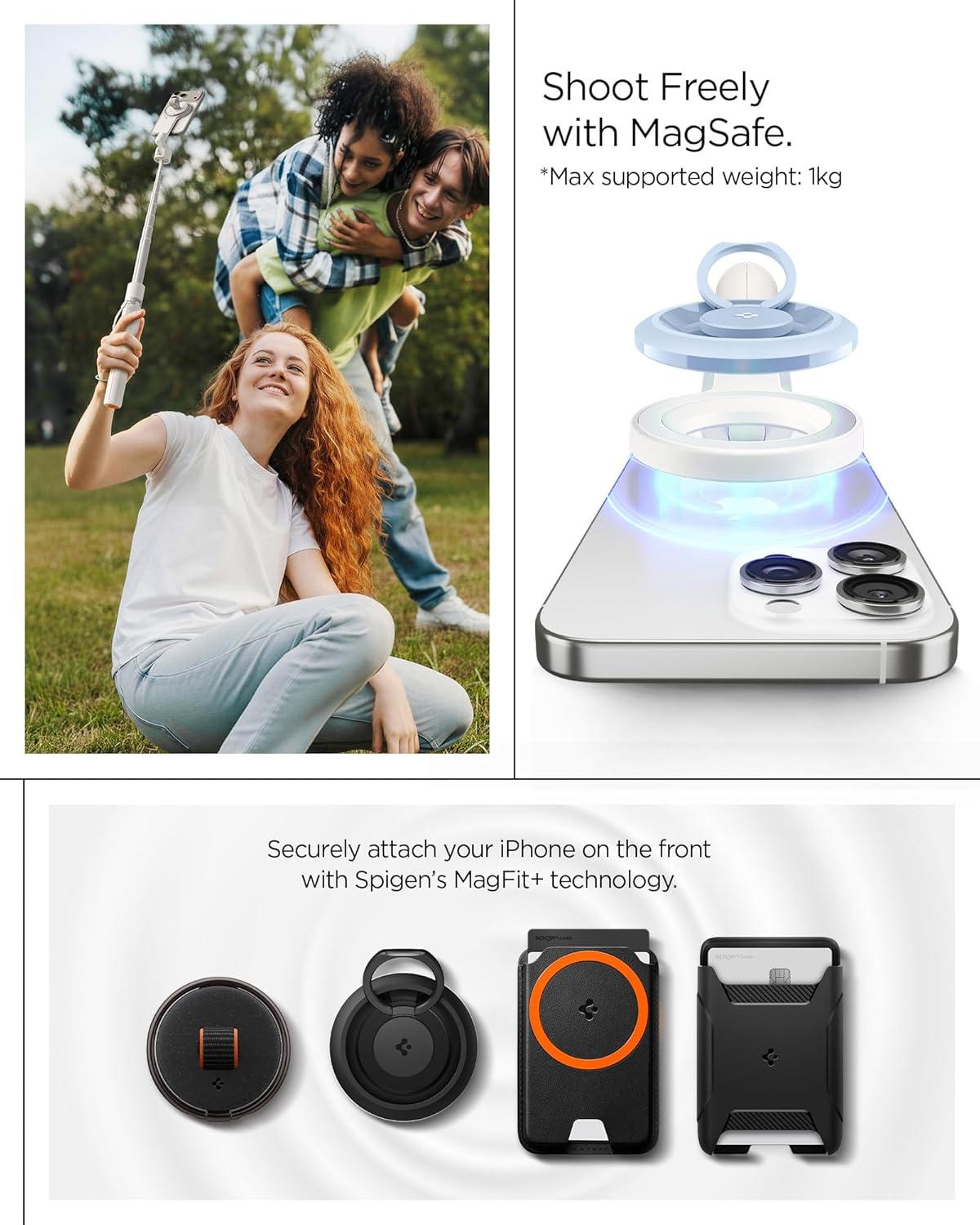 imageSpigen Selfie Stick Tripod Stand with Bluetooth Remote Control Shutter 24 Extendable Compatible with MagSafe iPhone 171615141312 Pixelsnap Pixel 10 Series amp More Black S571WDune Beige MagFit