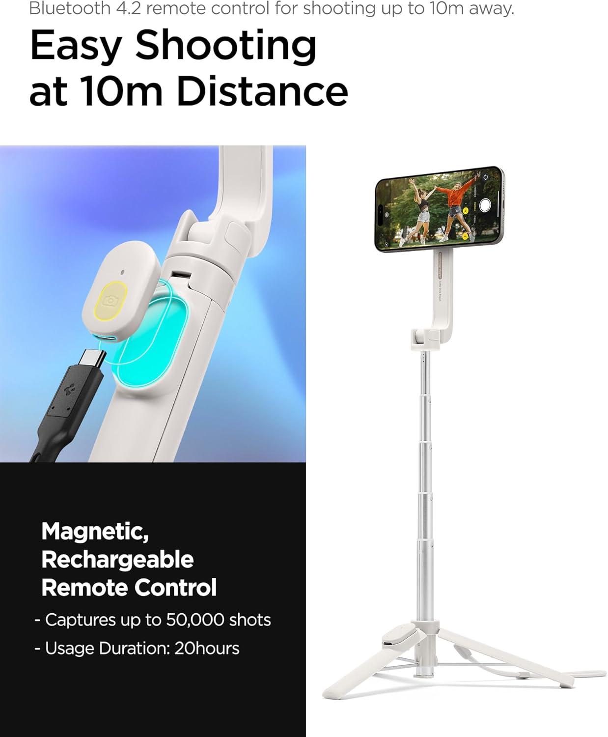 imageSpigen Selfie Stick Tripod Stand with Bluetooth Remote Control Shutter 24 Extendable Compatible with MagSafe iPhone 171615141312 Pixelsnap Pixel 10 Series amp More Black S571WDune Beige Universal