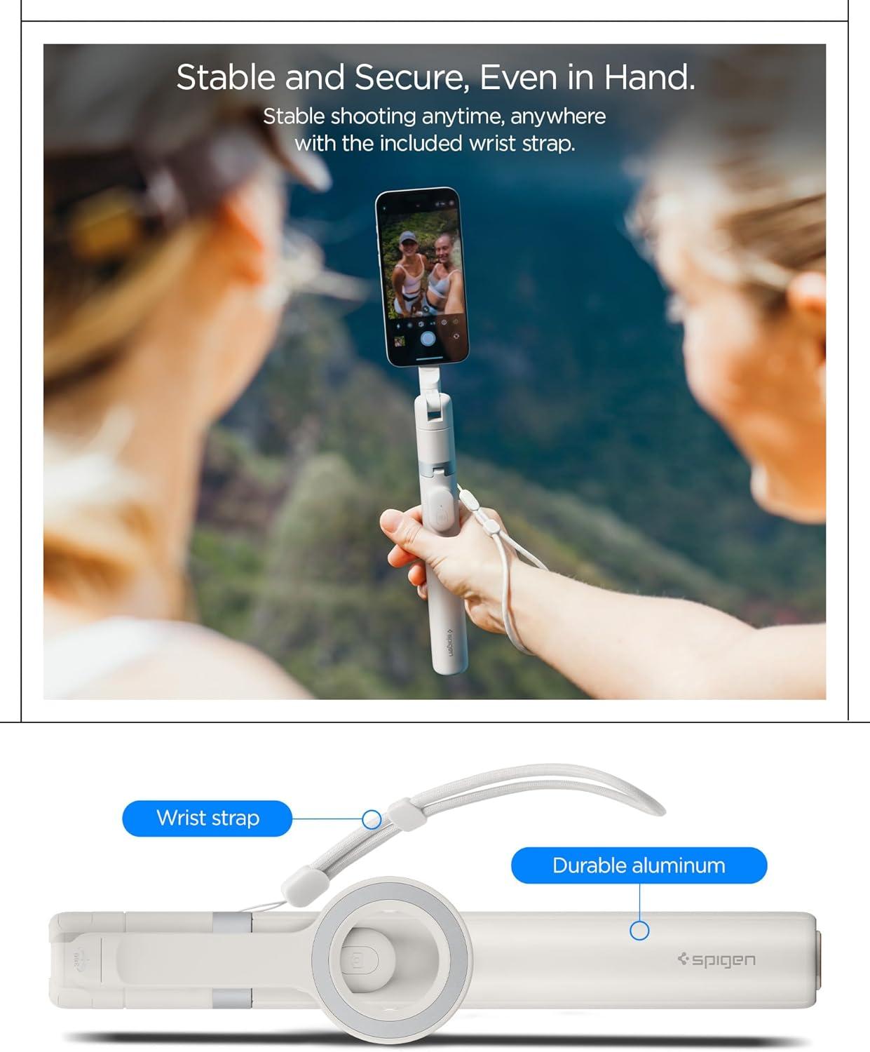 imageSpigen Selfie Stick Tripod Stand with Bluetooth Remote Control Shutter 24 Extendable Compatible with MagSafe iPhone 171615141312 Pixelsnap Pixel 10 Series amp More Black S571WDune Beige MagFit