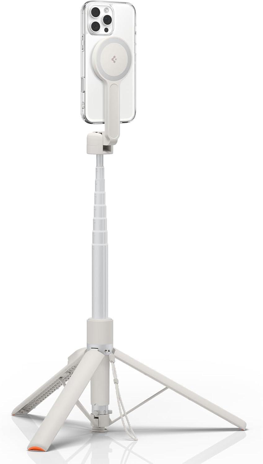 imageSpigen Selfie Stick Tripod Stand with Bluetooth Remote Control Shutter 24 Extendable Compatible with MagSafe iPhone 171615141312 Pixelsnap Pixel 10 Series amp More Black S571WDune Beige MagFit