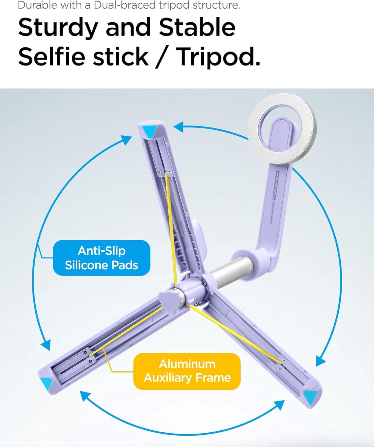 imageSpigen Selfie Stick Tripod Stand with Bluetooth Remote Control Shutter 24 Extendable Compatible with MagSafe iPhone 171615141312 Pixelsnap Pixel 10 Series amp More Black S571WLavender Universal