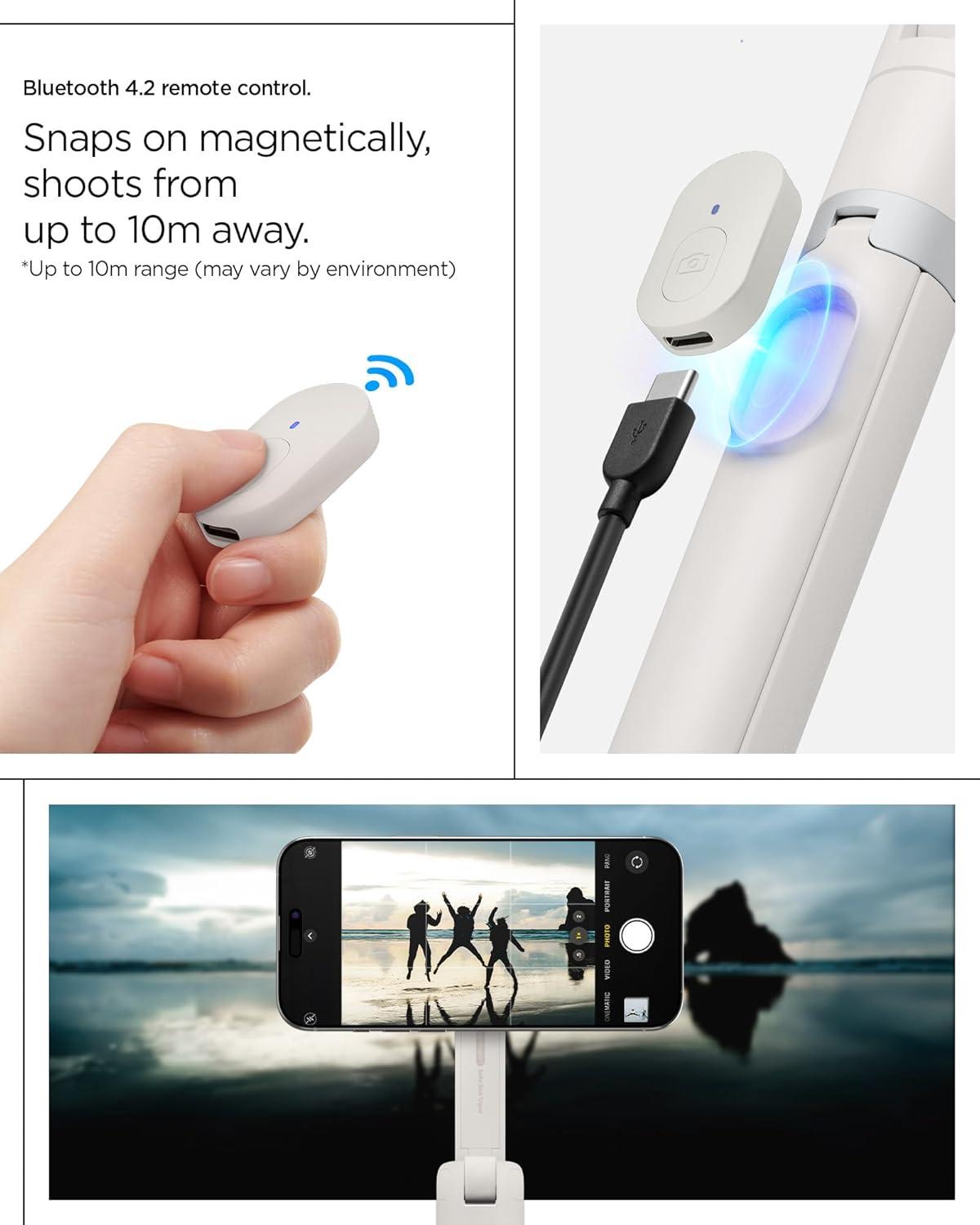 imageSpigen Selfie Stick Tripod Stand with Bluetooth Remote Control Shutter 24 Extendable Compatible with MagSafe iPhone 171615141312 Pixelsnap Pixel 10 Series amp More Black S571WDune Beige MagFit