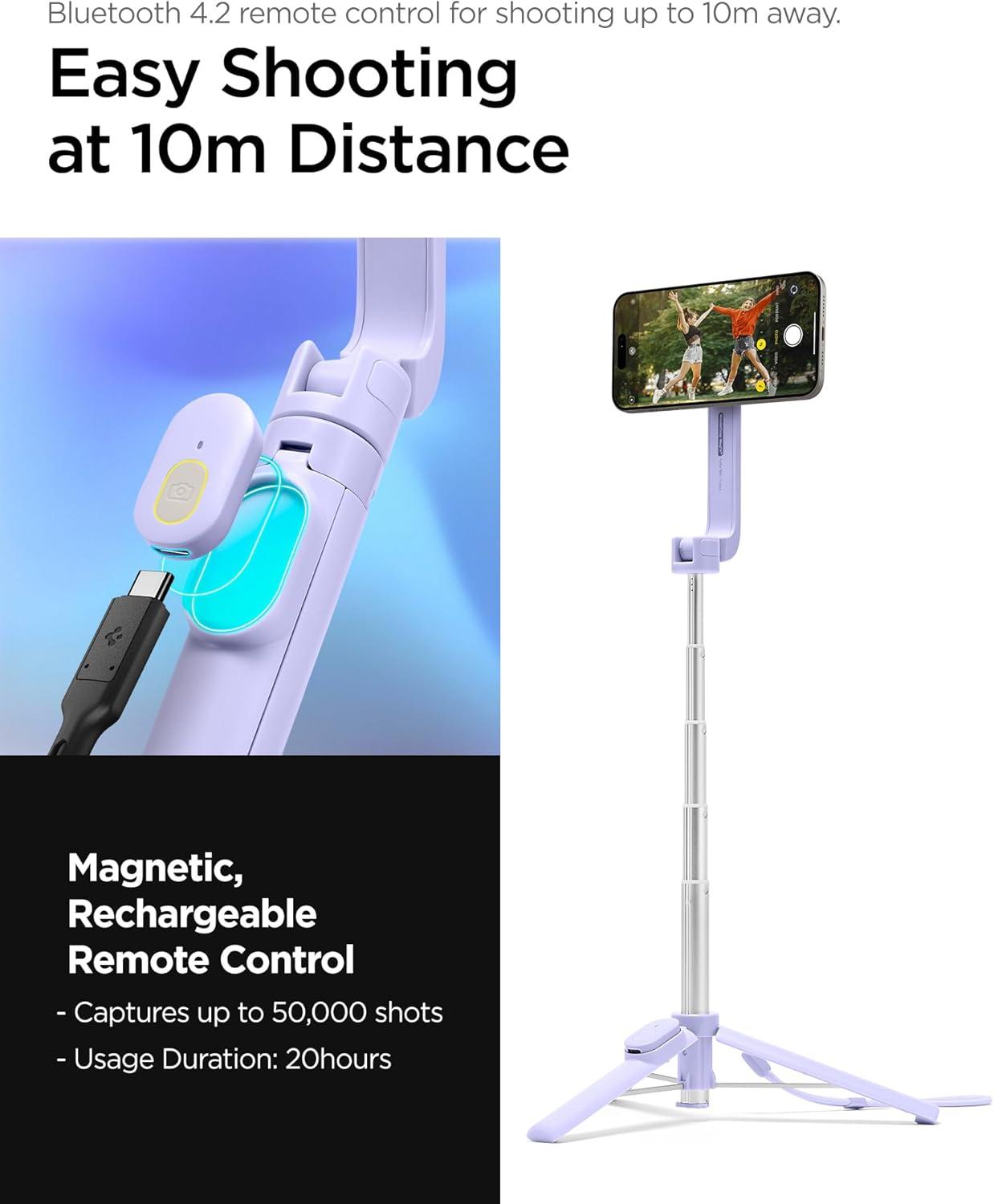imageSpigen Selfie Stick Tripod Stand with Bluetooth Remote Control Shutter 24 Extendable Compatible with MagSafe iPhone 171615141312 Pixelsnap Pixel 10 Series amp More Black S571WLavender Universal