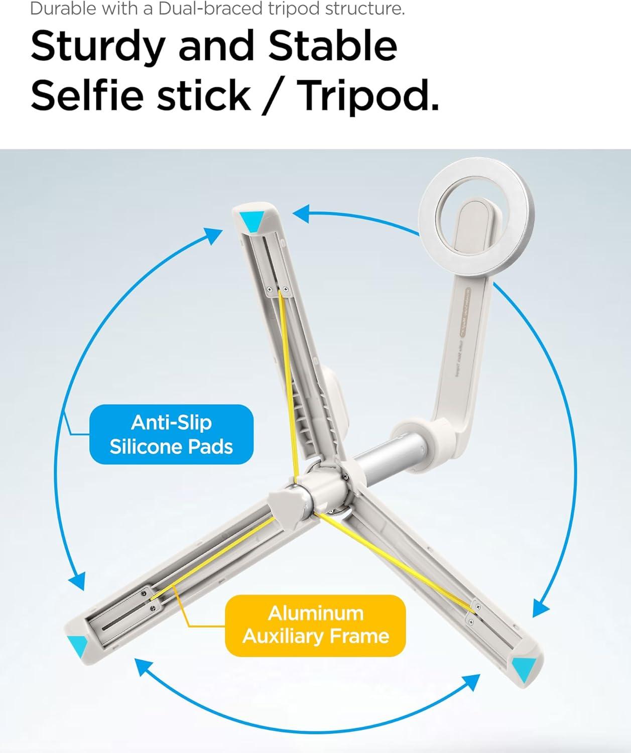 imageSpigen Selfie Stick Tripod Stand with Bluetooth Remote Control Shutter 24 Extendable Compatible with MagSafe iPhone 171615141312 Pixelsnap Pixel 10 Series amp More Black S571WDune Beige Universal