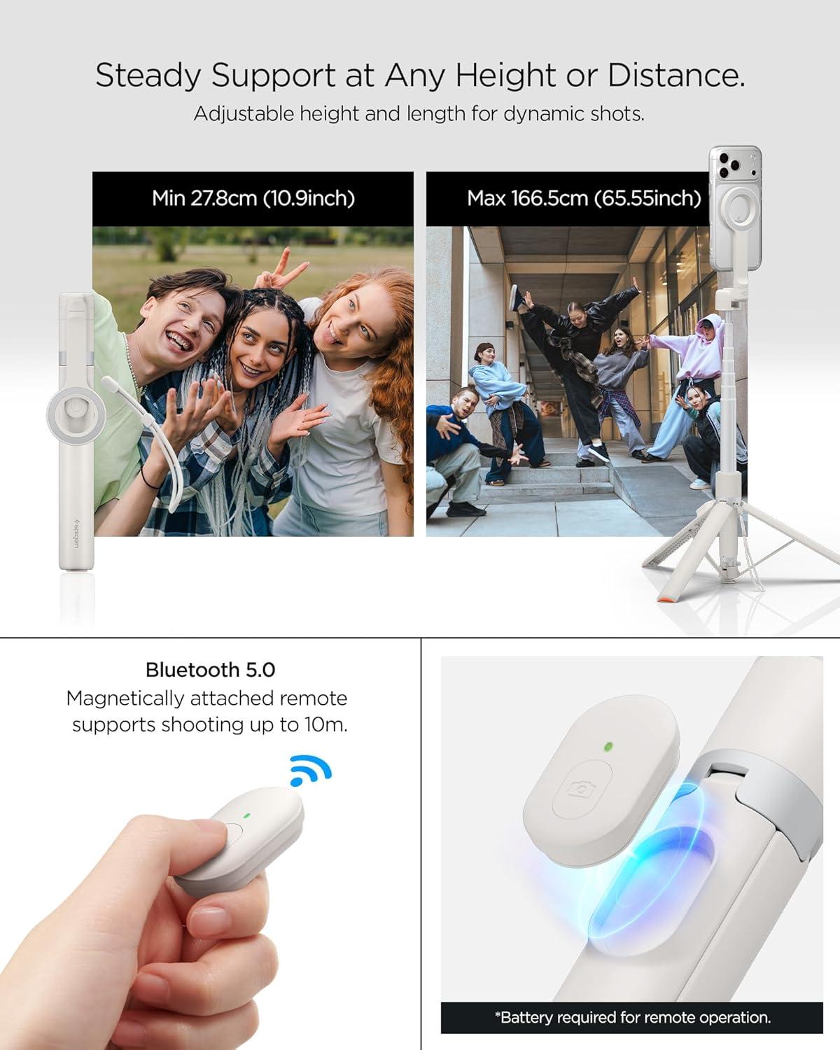 imageSpigen Selfie Stick Tripod Stand with Bluetooth Remote Control Shutter 24 Extendable Compatible with MagSafe iPhone 171615141312 Pixelsnap Pixel 10 Series amp More Black S571WDune Beige MagFit