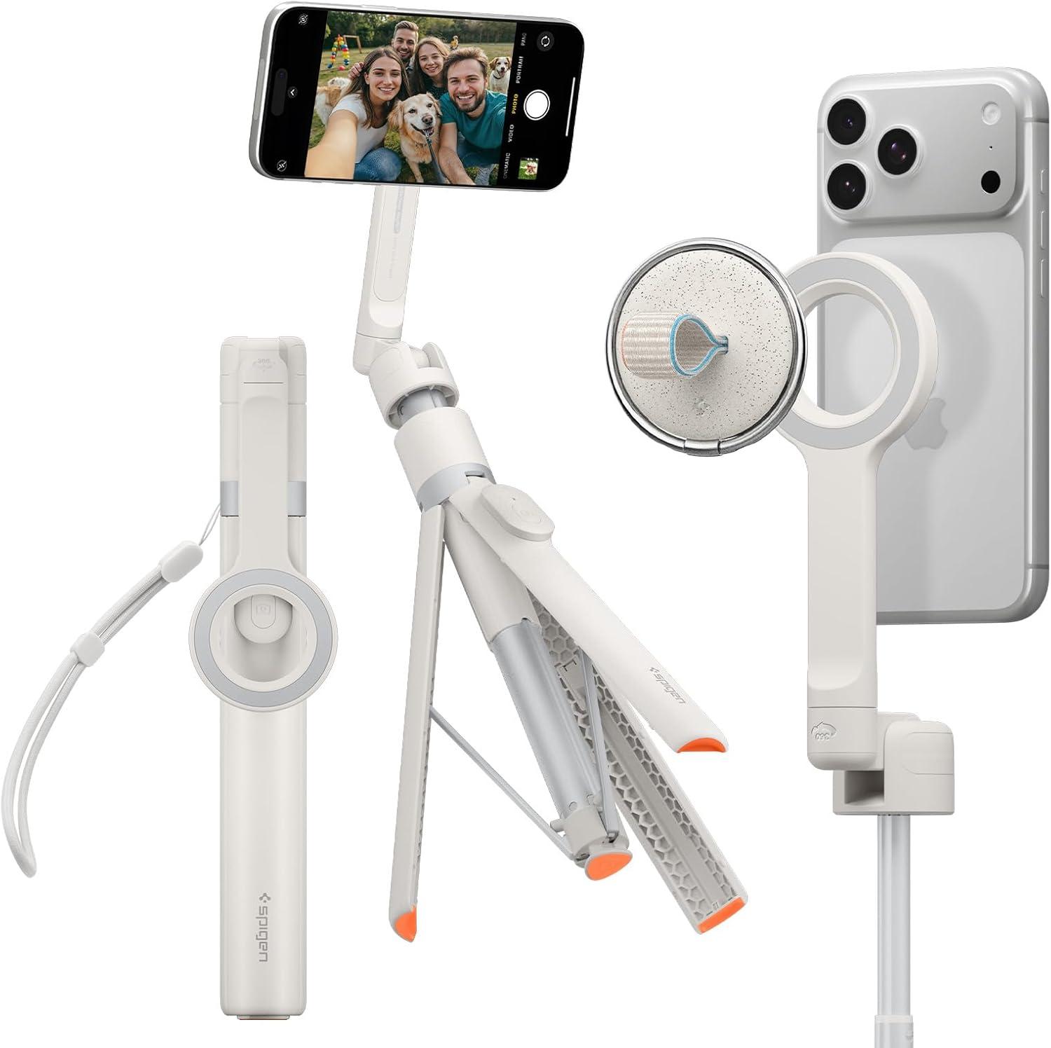 imageSpigen Selfie Stick Tripod Stand with Bluetooth Remote Control Shutter 24 Extendable Compatible with MagSafe iPhone 171615141312 Pixelsnap Pixel 10 Series amp More Black S571WDune Beige MagFit