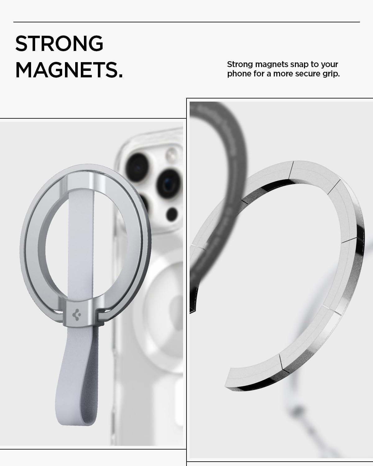 imageSpigen for MagSafe Phone Grip MagFit Compatible with iPhone 1716151413AirProPro Max Galaxy S26 Series Pixel 10 Series Pixelsnap amp More Magnetic Phone Holder Finger Loop Nylon Strap SilverSilver