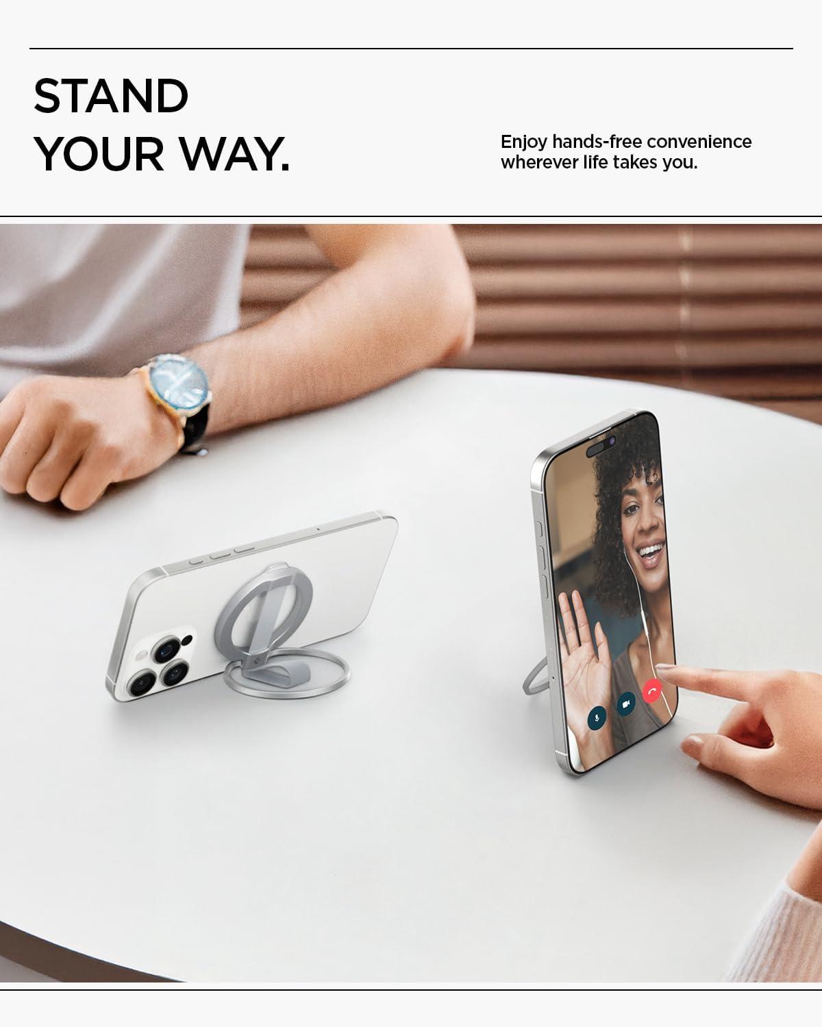 imageSpigen for MagSafe Phone Grip MagFit Compatible with iPhone 1716151413AirProPro Max Galaxy S26 Series Pixel 10 Series Pixelsnap amp More Magnetic Phone Holder Finger Loop Nylon Strap SilverSilver