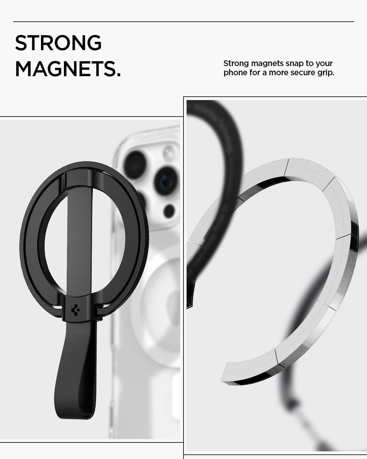 imageSpigen for MagSafe Phone Grip MagFit Compatible with iPhone 1716151413AirProPro Max Galaxy S26 Series Pixel 10 Series Pixelsnap amp More Magnetic Phone Holder Finger Loop Nylon Strap SilverBlack