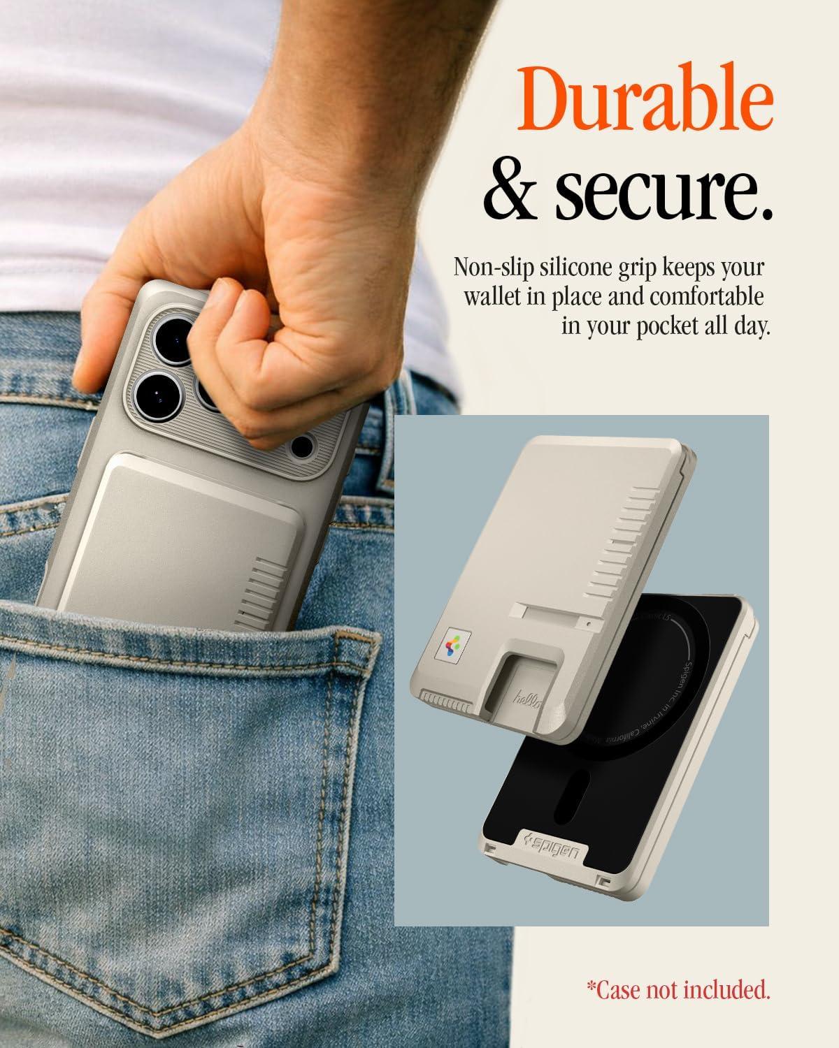 imageSpigen for MagSafe Wallet Classic LS MagFit Holds 3 Cards Compatible with iPhone 171615141312 Pixel 10 MagSafeCases Pixelsnap Vintage Heavy Duty Hardshell Magnetic Card Holder StoneStone