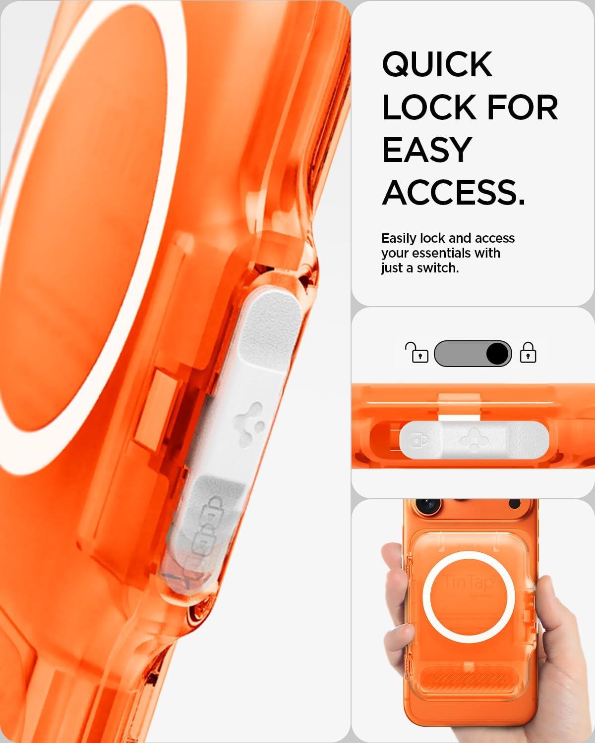imageSpigen for MagSafe Wallet Heavy Duty Hardshell Magnetic Card Holder Compatible with iPhone 171615141312 Pixel 10 Series MagSafeCases Pixelsnap Holds 5678 CardsFrost Clear Orange TT