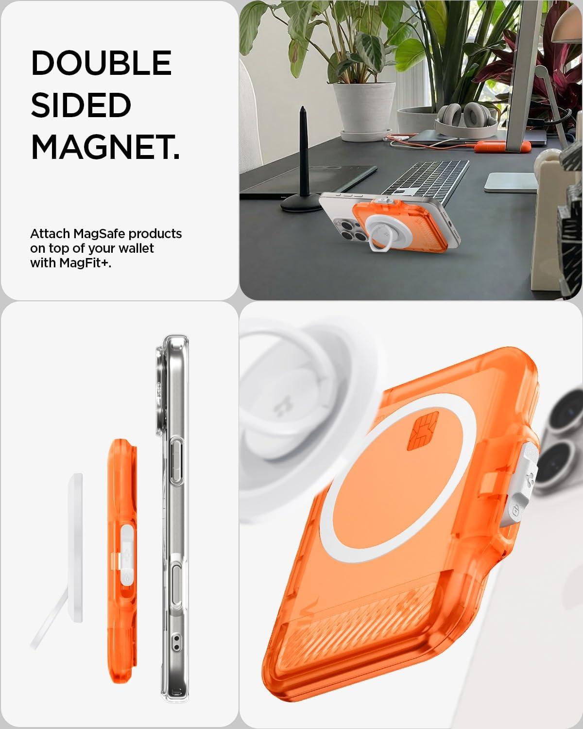 imageSpigen for MagSafe Wallet Heavy Duty Hardshell Magnetic Card Holder Compatible with iPhone 171615141312 Pixel 10 Series MagSafeCases Pixelsnap Holds 5678 CardsFrost Clear Orange TT