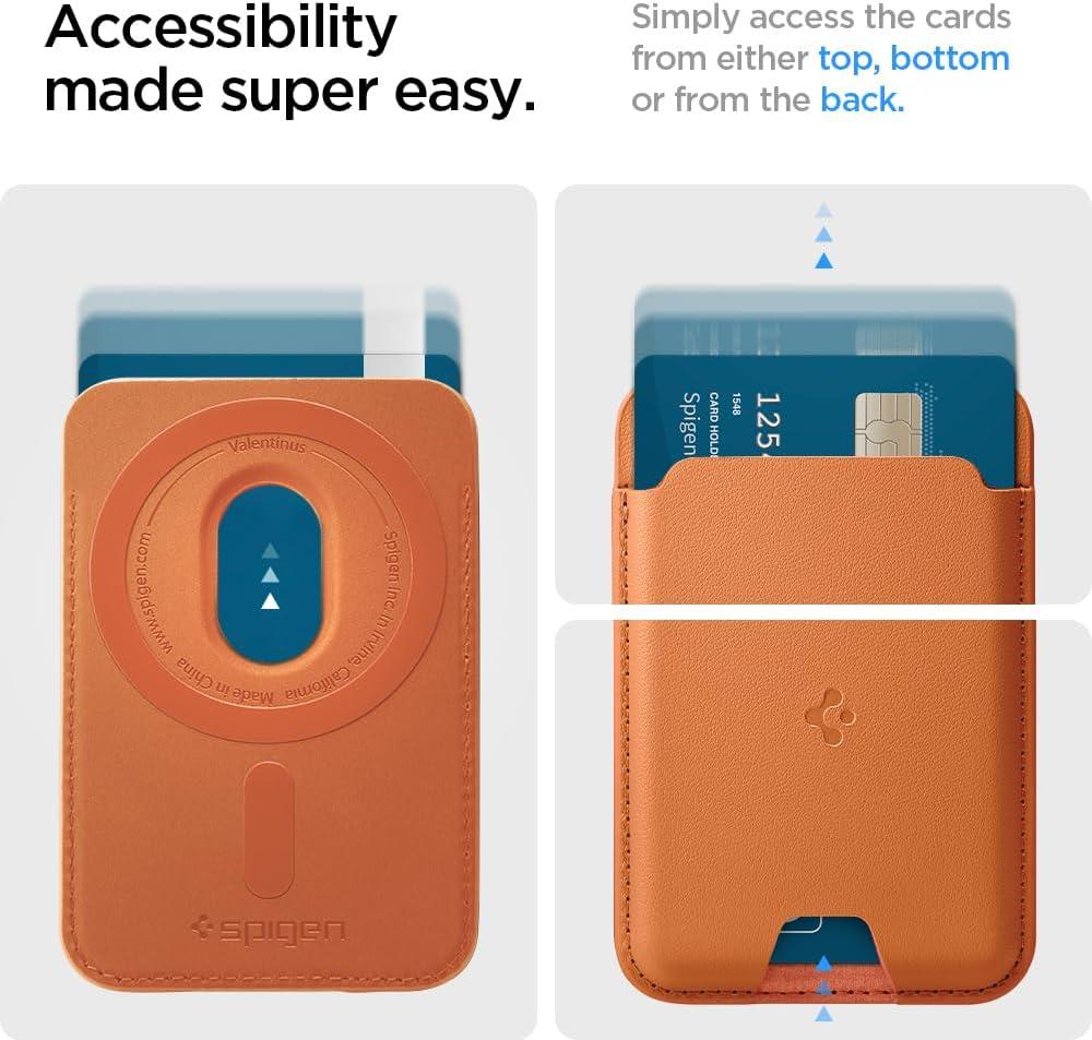 imageSpigen for MagSafe Wallet Holds 5 Cards MagFit Compatible with iPhone 171615141312 Models Pixel 10 Series MagSafeCases Pixelsnap and More Card Holder PU Black 5CardsPU Metallic Orange