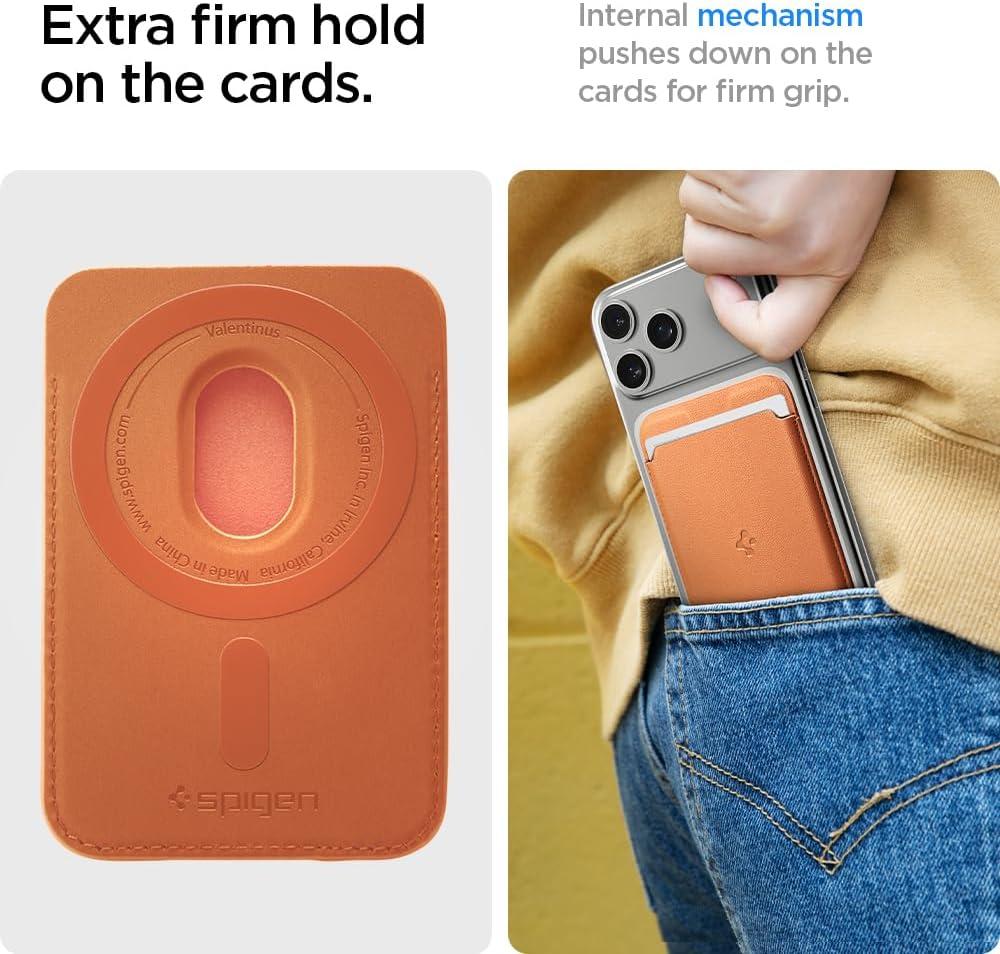 imageSpigen for MagSafe Wallet Holds 5 Cards MagFit Compatible with iPhone 171615141312 Models Pixel 10 Series MagSafeCases Pixelsnap and More Card Holder PU Black 5CardsPU Metallic Orange