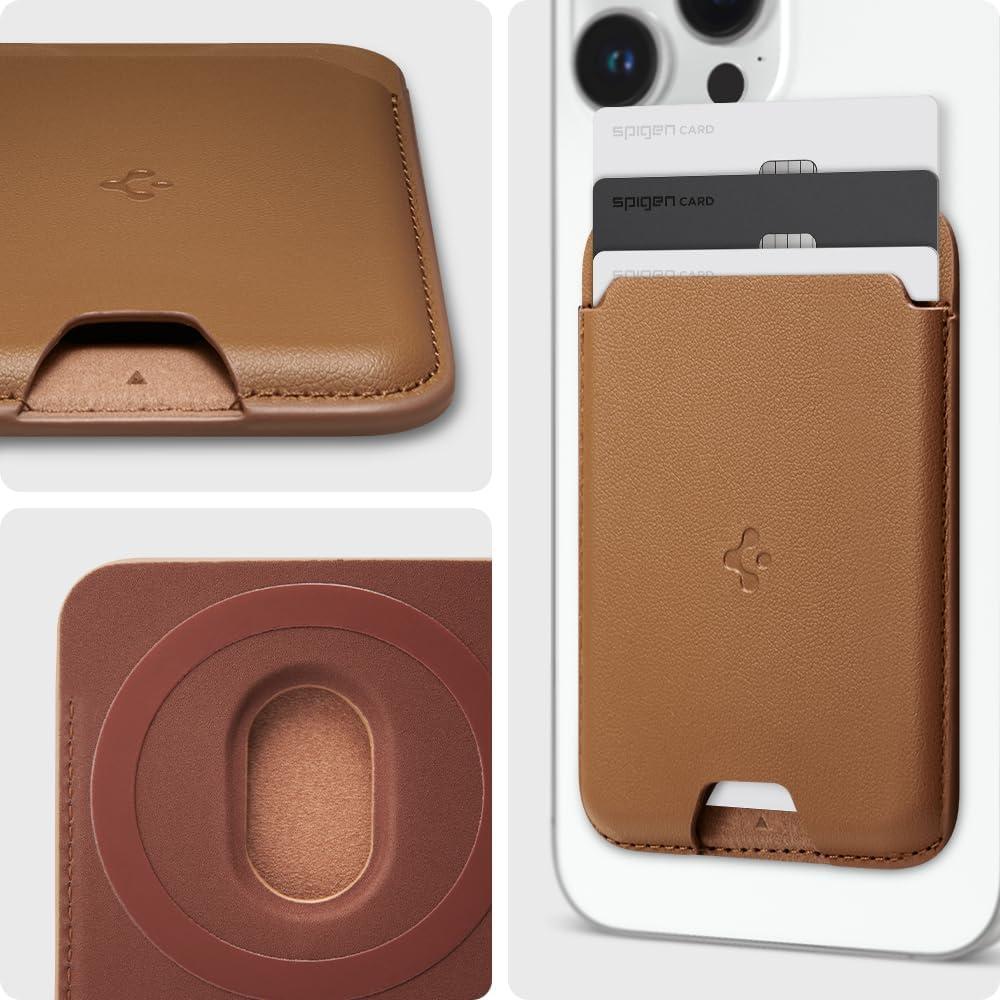 imageSpigen for MagSafe Wallet Holds 5 Cards MagFit Compatible with iPhone 171615141312 Models Pixel 10 Series MagSafeCases Pixelsnap and More Card Holder PU Black 5CardsPU Brown