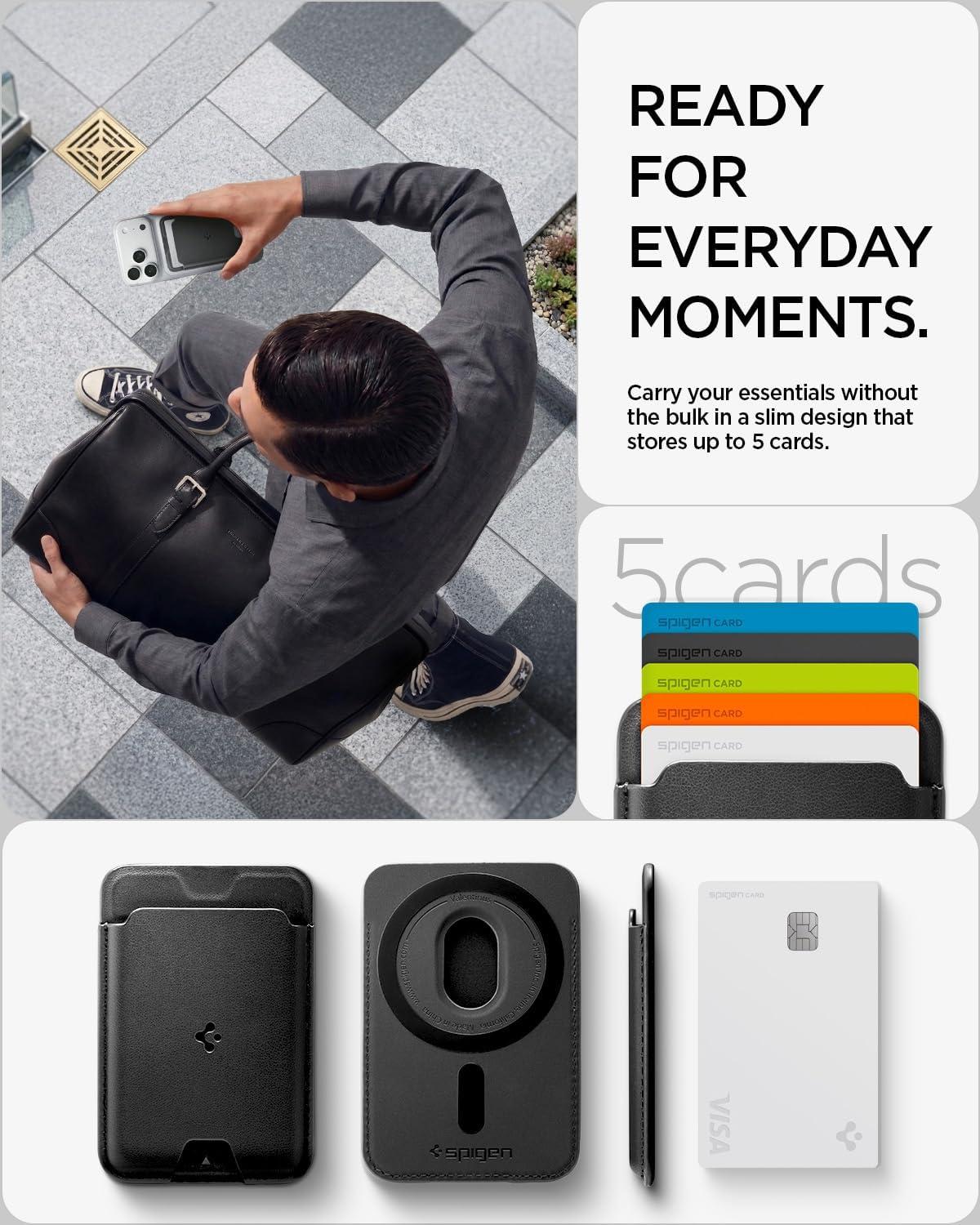 imageSpigen for MagSafe Wallet Holds 5 Cards MagFit Compatible with iPhone 171615141312 Models Pixel 10 Series MagSafeCases Pixelsnap and More Card Holder PU Black 5CardsPU Black