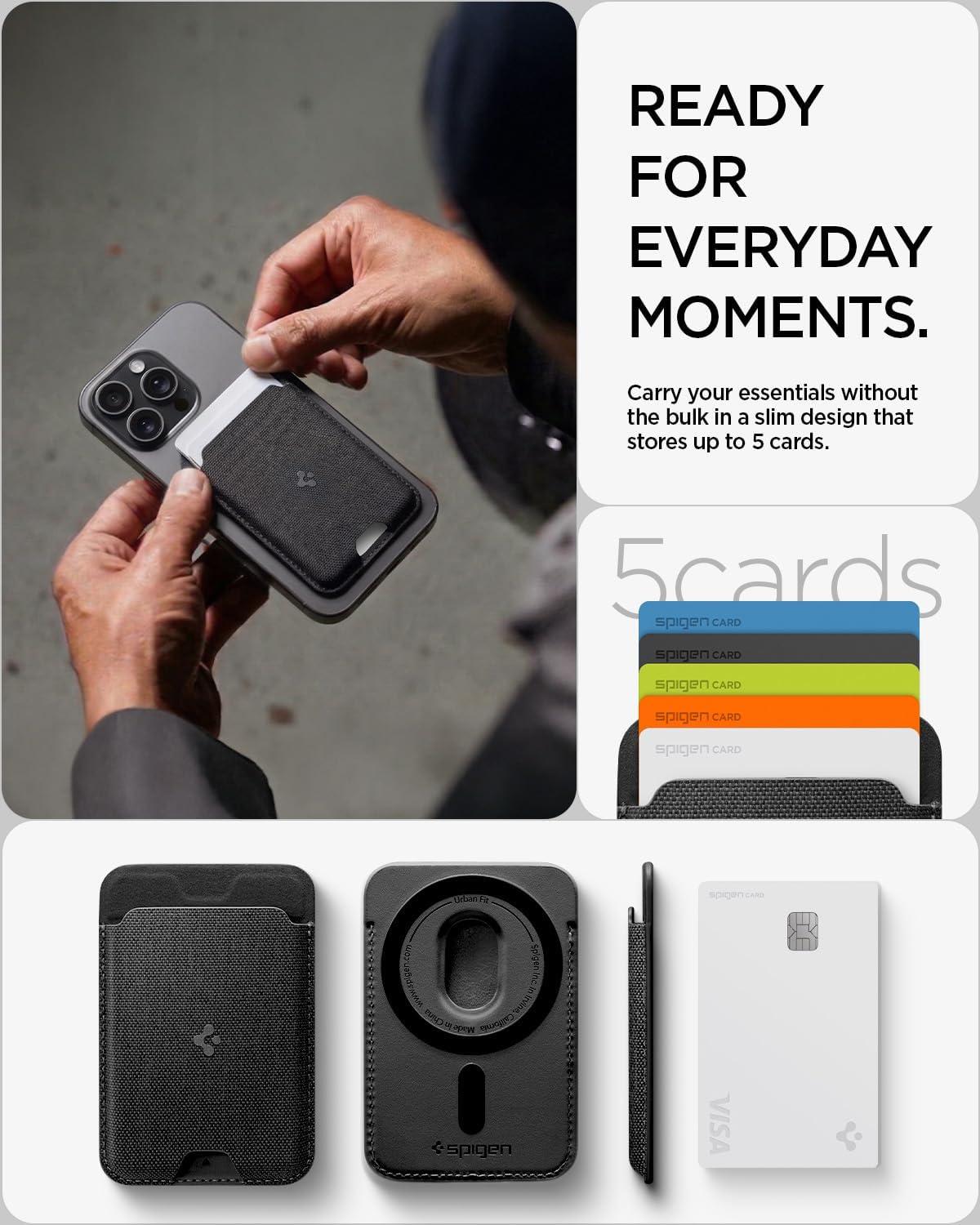 imageSpigen for MagSafe Wallet Holds 5 Cards MagFit Compatible with iPhone 171615141312 Models Pixel 10 Series MagSafeCases Pixelsnap and More Card Holder PU Black 5CardsFabric Black
