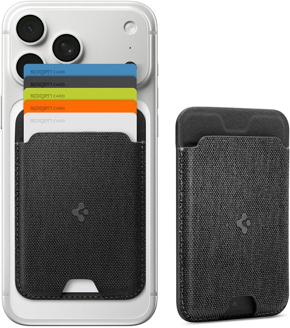 imageSpigen for MagSafe Wallet Holds 5 Cards MagFit Compatible with iPhone 171615141312 Models Pixel 10 Series MagSafeCases Pixelsnap and More Card Holder PU Black 5CardsFabric Black