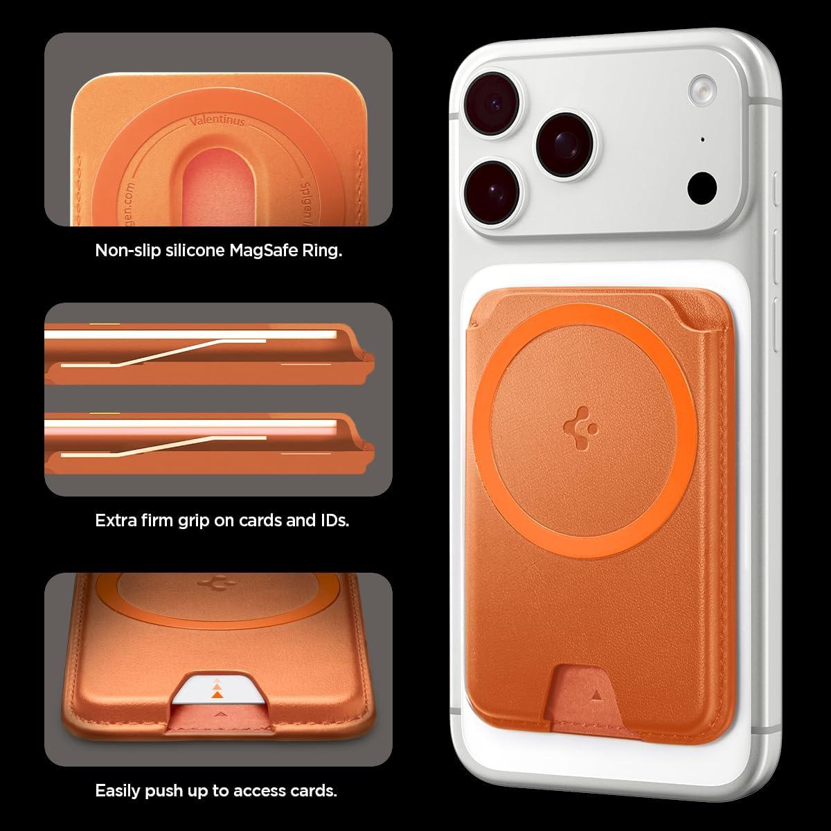 imageSpigen for MagSafe Wallet Holds 5 Cards MagFit Compatible with iPhone 171615141312 Models Pixel 10 Series MagSafeCases Pixelsnap and More Card Holder PU Black 5CardsPU Metallic Orange MagFit