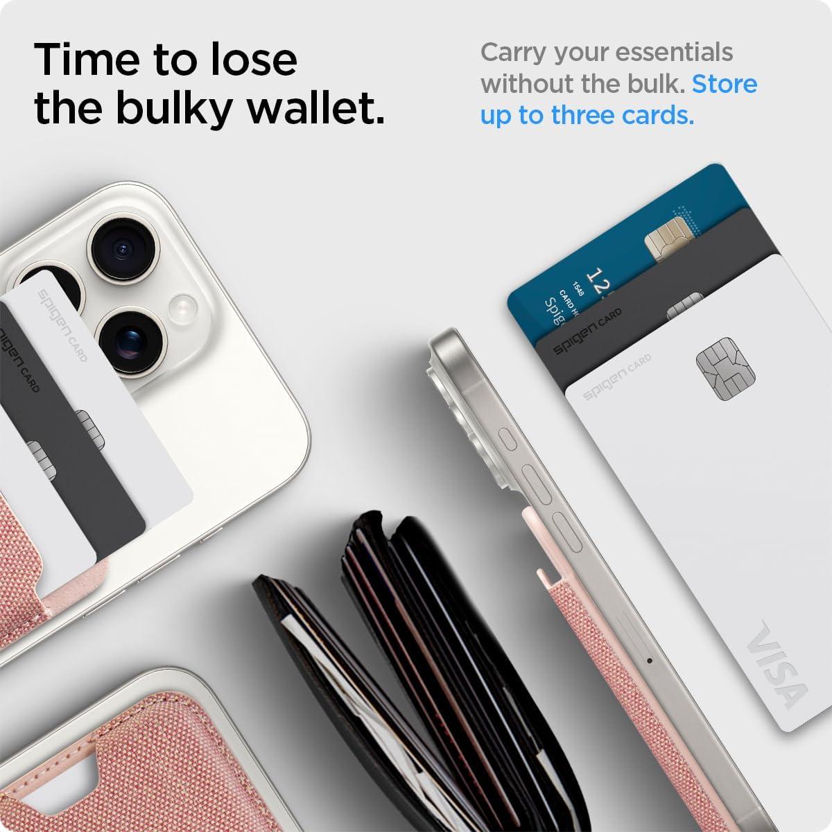 imageSpigen for MagSafe Wallet Holds 5 Cards MagFit Compatible with iPhone 171615141312 Models Pixel 10 Series MagSafeCases Pixelsnap and More Card Holder PU Black 5CardsFabric Rose Gold