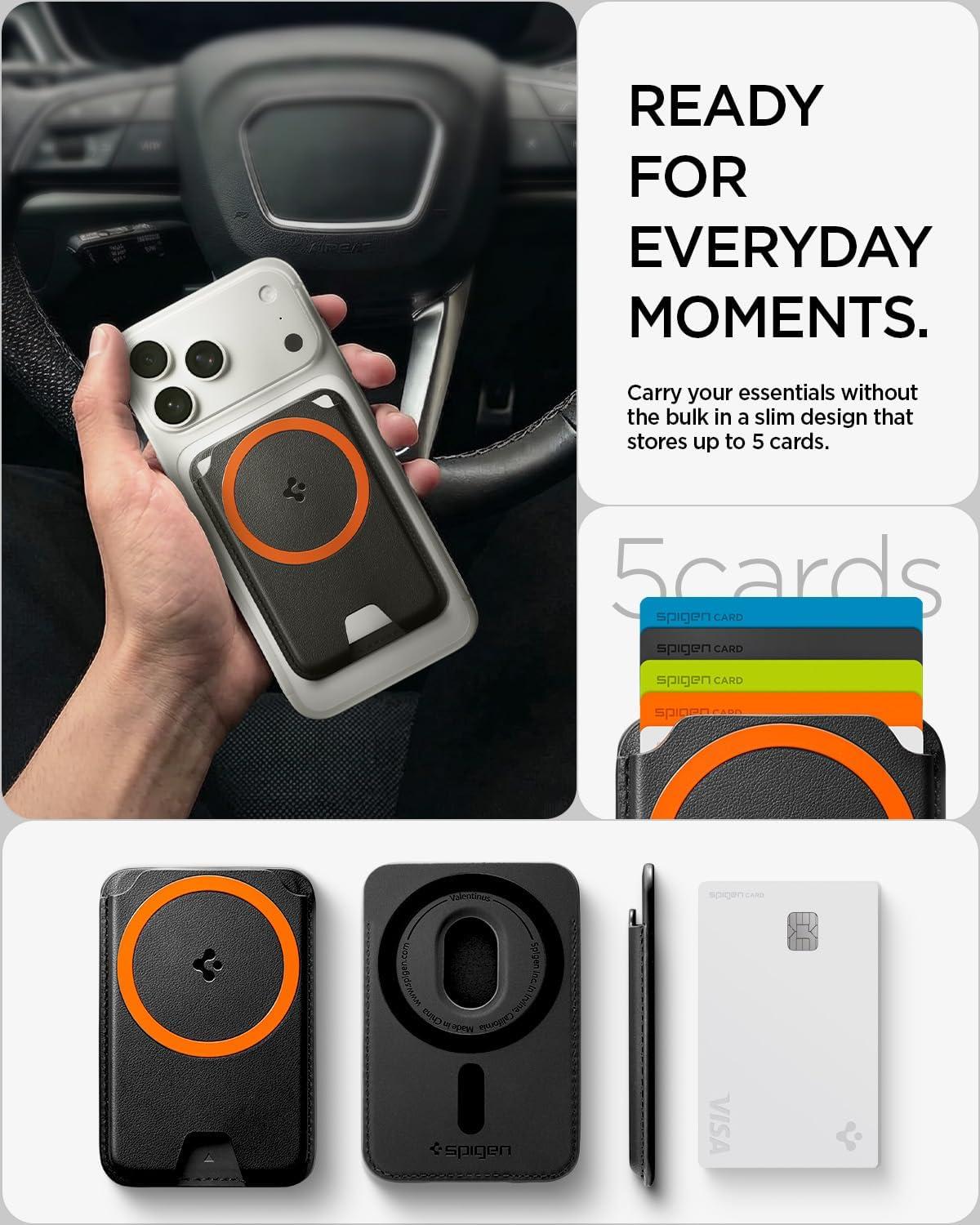 imageSpigen for MagSafe Wallet Holds 5 Cards MagFit Compatible with iPhone 171615141312 Models Pixel 10 Series MagSafeCases Pixelsnap and More Card Holder PU Black 5CardsPU Black MagFit