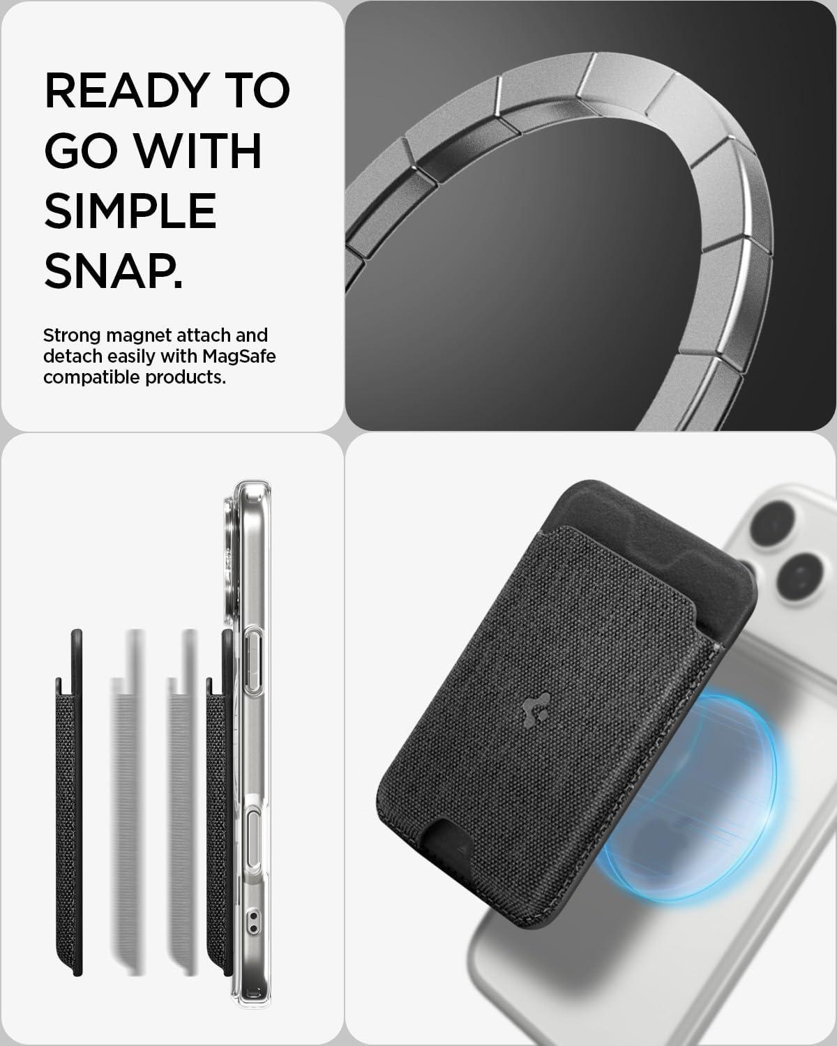 imageSpigen for MagSafe Wallet Holds 5 Cards MagFit Compatible with iPhone 171615141312 Models Pixel 10 Series MagSafeCases Pixelsnap and More Card Holder PU Black 5CardsFabric Black