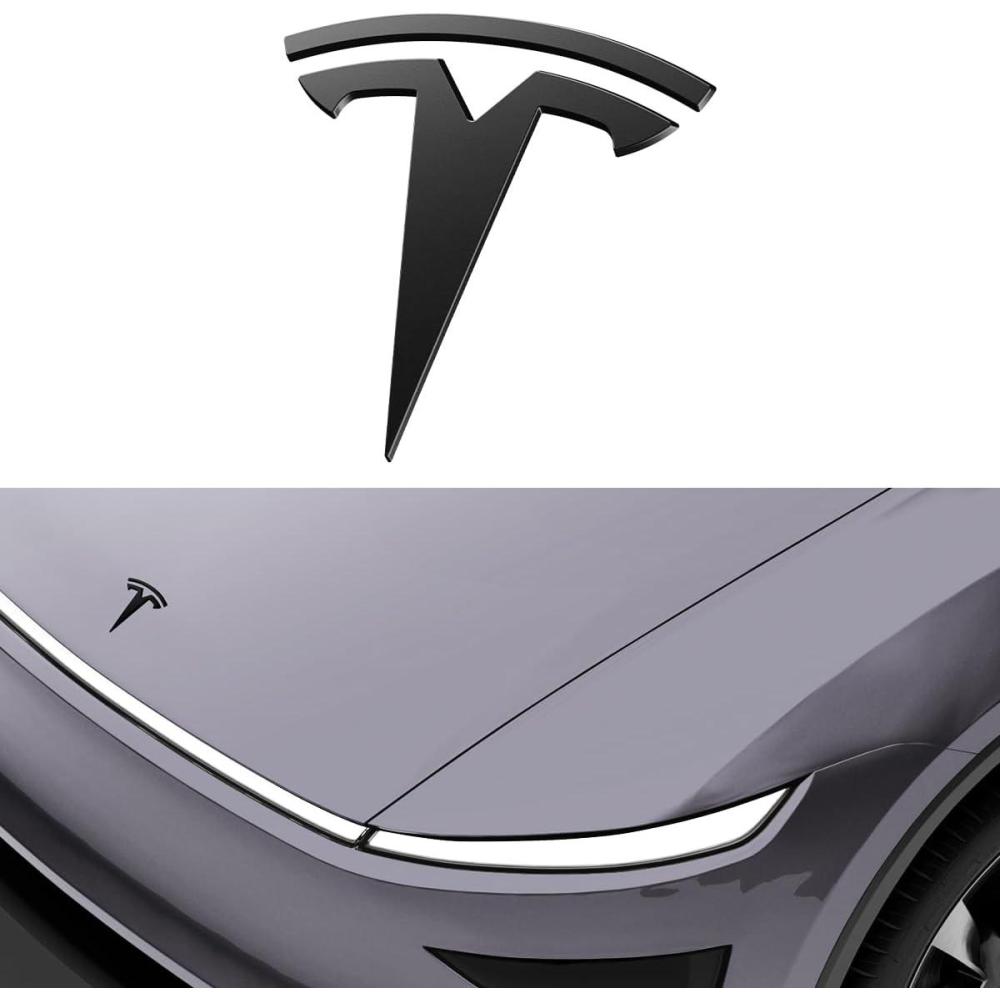 imageSpigen Front Emblem Badge Hood Ornament Car Wash Safe UltraStrong Adhesion Logo Designed for 2025 2026 Tesla Model Y Premium amp PerformanceMatte Black