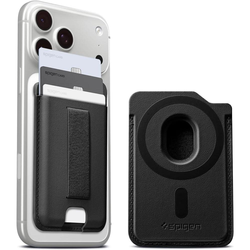 imageSpigen MagSafe Wallet Sleekband MagFit Designed for MagSafe amp Pixelsnap Compatible with iPhone 171615141312 Pixel 10 Galaxy S26S2524 Series amp More Magnetic Card Holder Urban GrayDark Black