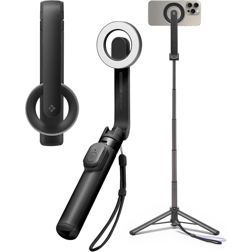 imageSpigen Selfie Stick Tripod Stand with Bluetooth Remote Control Shutter 24 Extendable Compatible with MagSafe iPhone 171615141312 Pixelsnap Pixel 10 Series amp More  Black S571WBlack Universal