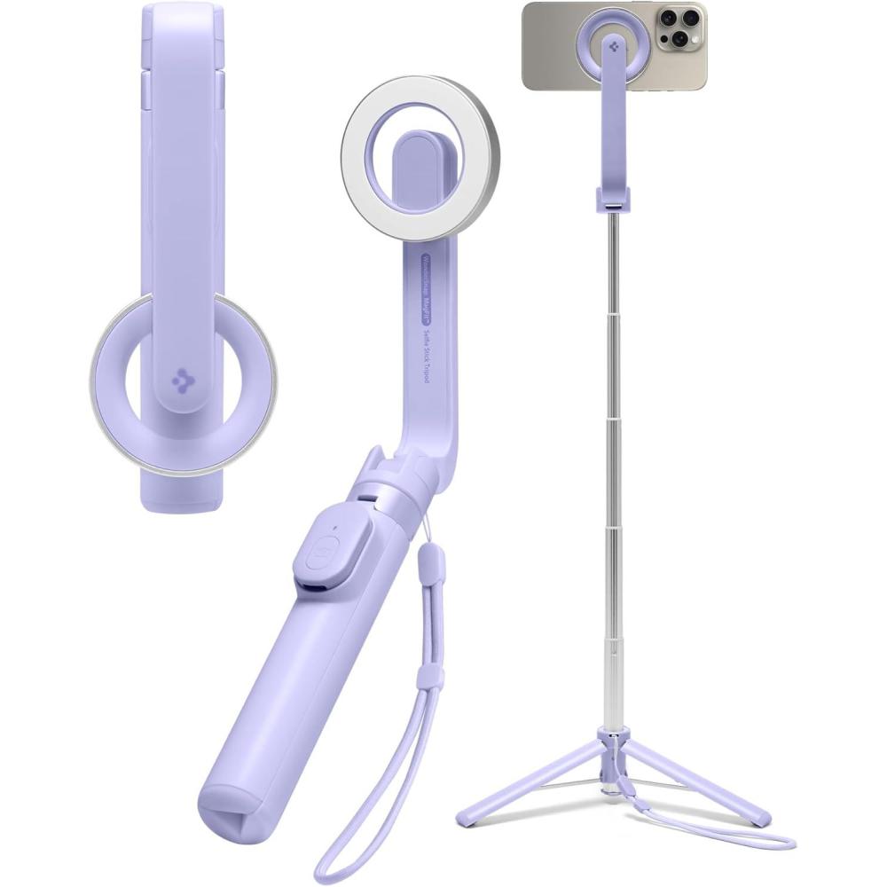 imageSpigen Selfie Stick Tripod Stand with Bluetooth Remote Control Shutter 24 Extendable Compatible with MagSafe iPhone 171615141312 Pixelsnap Pixel 10 Series amp More  Black S571WLavender Universal