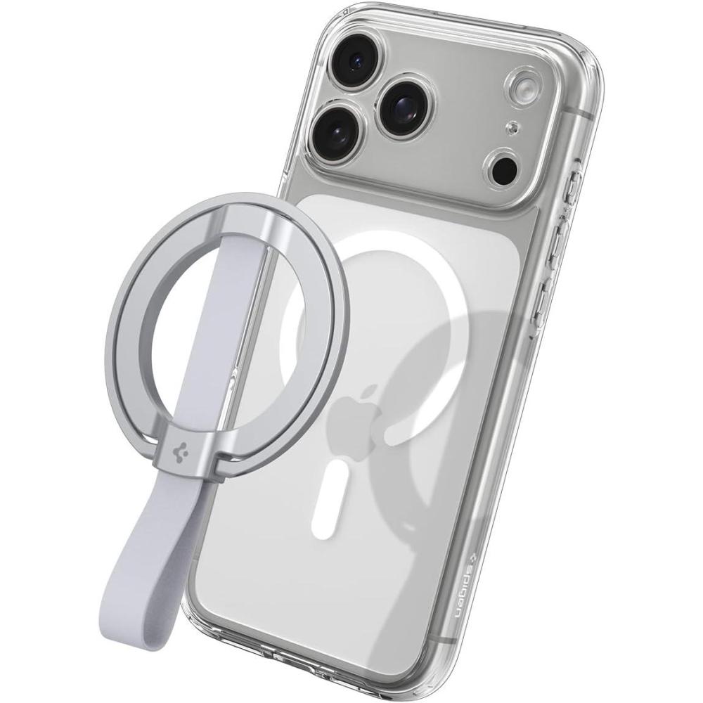 imageSpigen for MagSafe Phone Grip MagFit Compatible with iPhone 1716151413AirProPro Max Galaxy S26 Series Pixel 10 Series Pixelsnap amp More Magnetic Phone Holder Finger Loop Nylon Strap SilverSilver