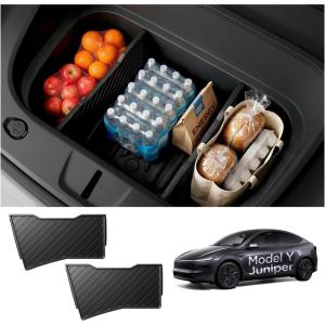 Front Trunk Divider for Tesla Model Y Juniper Premium/Performance 2025 2026 – Storage Organization Solution, Silicone Padded Snug Fit, Reduces Rattle Noise, Frunk Organizer Partition Set (Pack of 2)(Black)