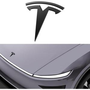 Spigen Front Emblem Badge Hood Ornament (Car Wash Safe, Ultra-Strong Adhesion Logo) Designed for 2025, 2026 Tesla Model Y Premium & Performance(Matte Black)