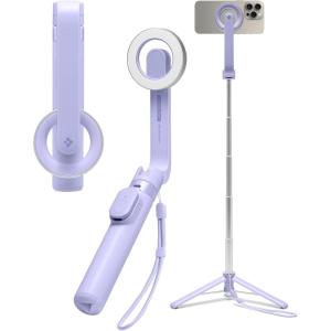 Spigen Selfie Stick Tripod Stand with Bluetooth Remote Control Shutter 24″ Extendable Compatible with MagSafe iPhone 17/16/15/14/13/12 Pixelsnap Pixel 10 Series & More – Black (S571W)(Lavender (Universal))