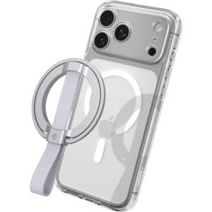 Spigen for MagSafe Phone Grip MagFit, Compatible with iPhone 17/16/15/14/13/Air/Pro/Pro Max, Galaxy S26 Series, Pixel 10 Series, Pixelsnap & More Magnetic Phone Holder Finger Loop Nylon Strap – Silver(Silver)