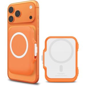 Spigen for MagSafe Wallet, Heavy Duty Hardshell Magnetic Card Holder Compatible with iPhone 17/16/15/14/13/12 Pixel 10 Series MagSafe-Cases Pixelsnap Holds 5-6/7-8 Cards(Orange (TT))