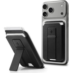 Spigen for MagSafe Wallet, Holds 5 Cards, MagFit Compatible with iPhone 17/16/15/14/13/12 Models, Pixel 10 Series, MagSafe-Cases, Pixelsnap and More, Card Holder – PU Black (5-Cards)(PU Black (Kickstand))