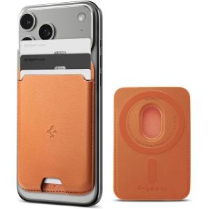 Spigen for MagSafe Wallet, Holds 5 Cards, MagFit Compatible with iPhone 17/16/15/14/13/12 Models, Pixel 10 Series, MagSafe-Cases, Pixelsnap and More, Card Holder – PU Black (5-Cards)(PU Metallic Orange)