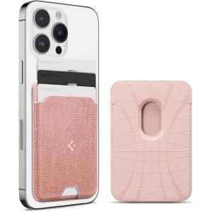 Spigen for MagSafe Wallet, Holds 5 Cards, MagFit Compatible with iPhone 17/16/15/14/13/12 Models, Pixel 10 Series, MagSafe-Cases, Pixelsnap and More, Card Holder – PU Black (5-Cards)(Fabric Rose Gold)