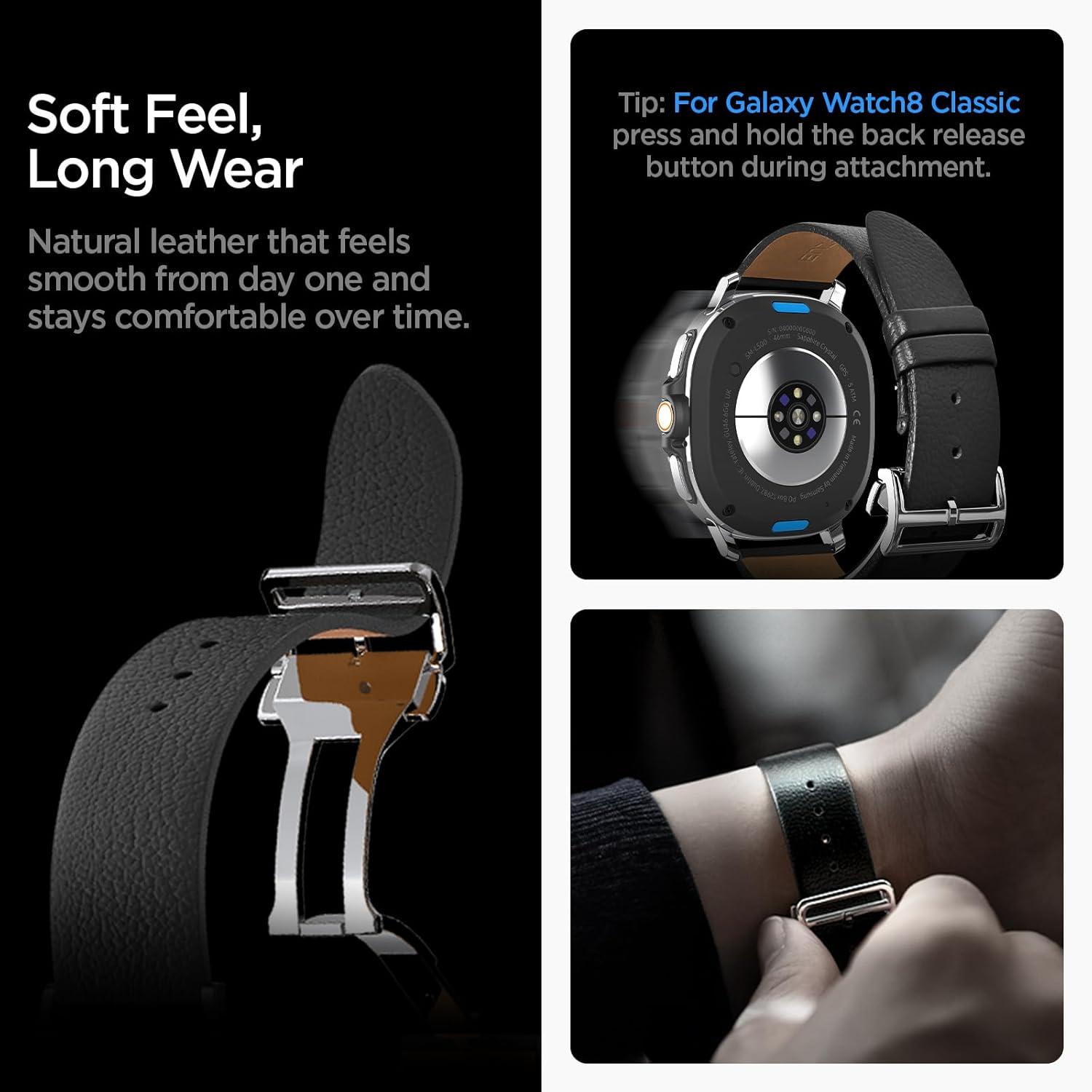imageSpigen Enzo Genuine Leather Strap Designed for Samsung Galaxy Watch 8 4440mm 8 Classic 46mm Band 2025 BlackBlack