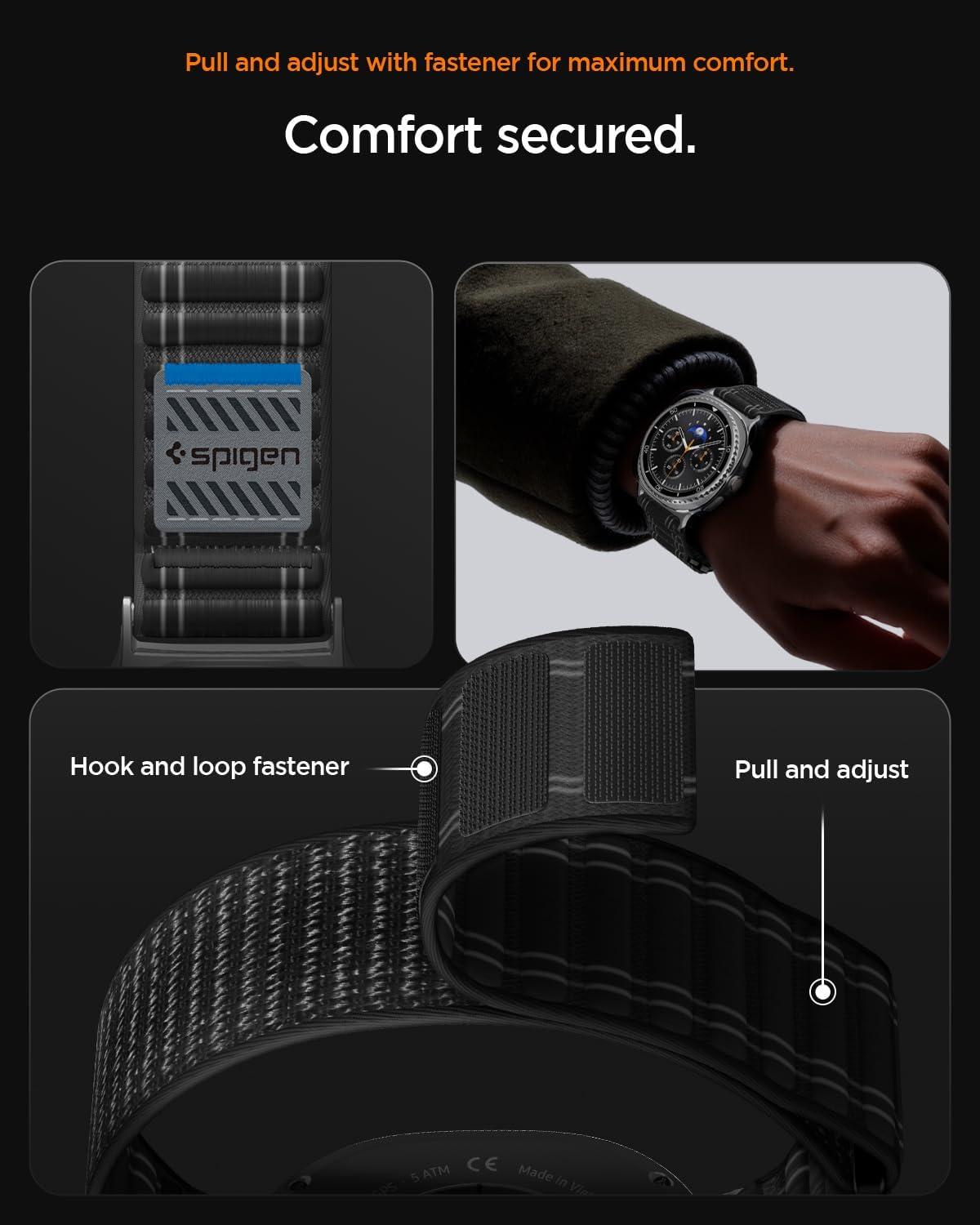 imageSpigen for Galaxy Watch 8 Band Compatible with Samsung Galaxy Watch 8 4440mm 8 Classic 46mm 2025 WBF0 Lightweight Fabric StrapBlack