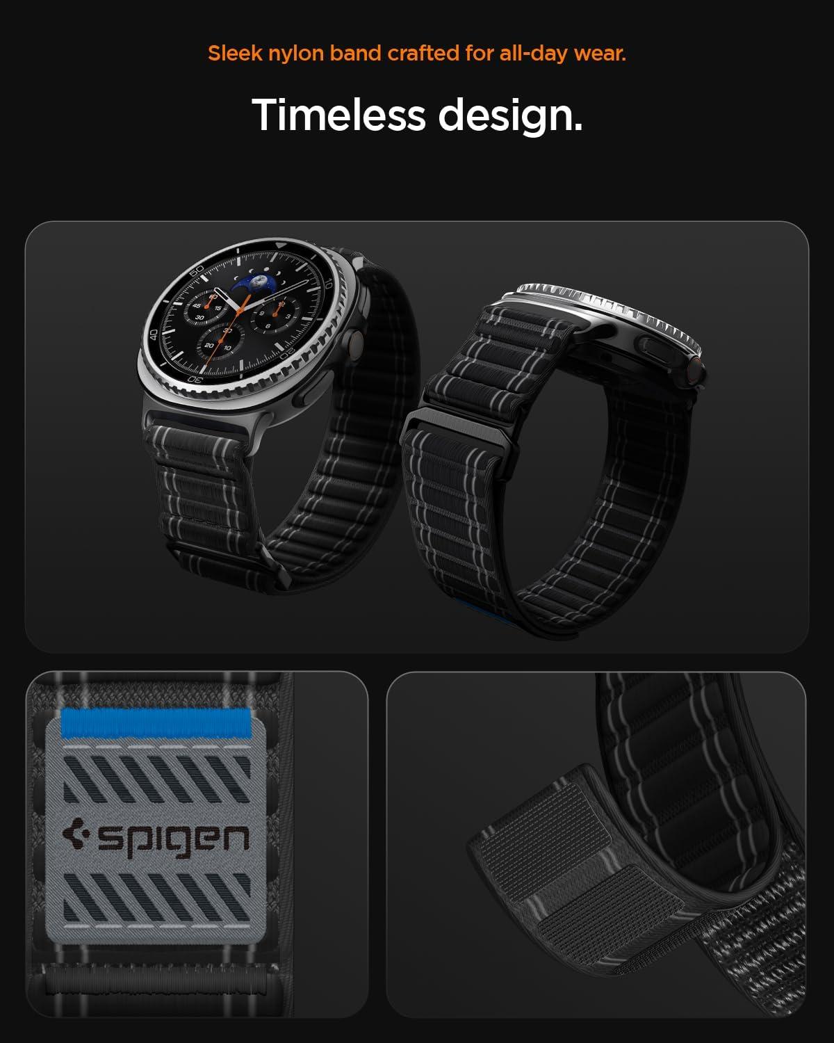 imageSpigen for Galaxy Watch 8 Band Compatible with Samsung Galaxy Watch 8 4440mm 8 Classic 46mm 2025 WBF0 Lightweight Fabric StrapBlack