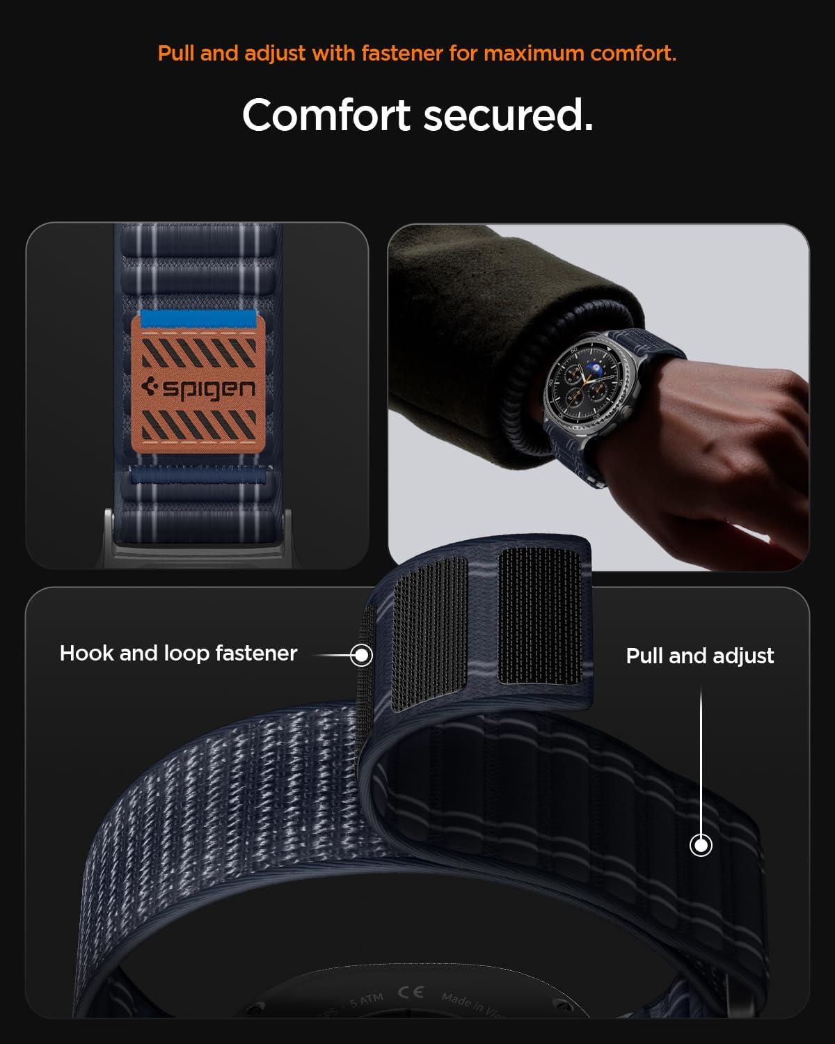 imageSpigen for Galaxy Watch 8 Band Compatible with Samsung Galaxy Watch 8 4440mm 8 Classic 46mm 2025 WBF0 Lightweight Fabric StrapNavy