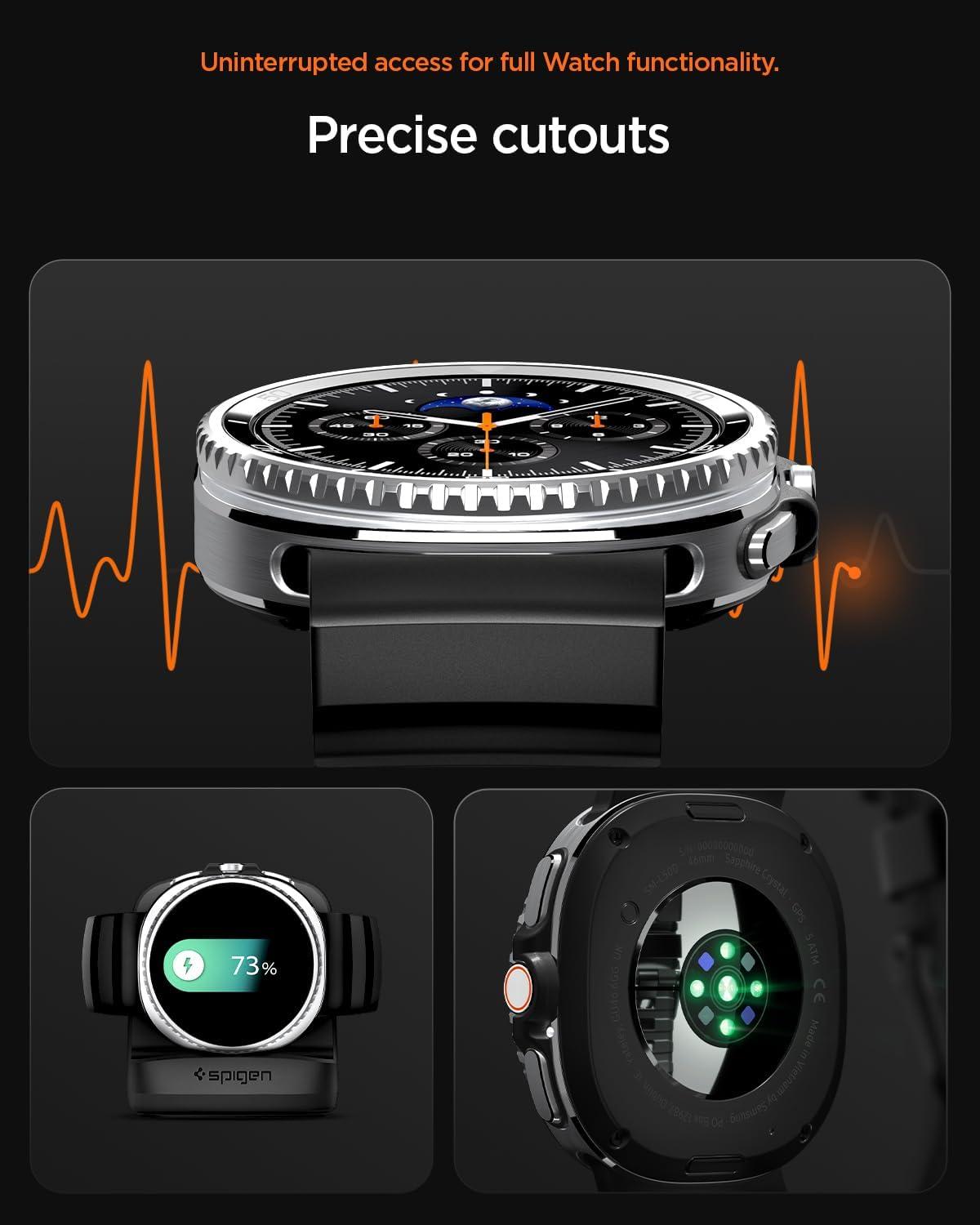 imageSpigen for Galaxy Watch 8 Band Compatible with Samsung Galaxy Watch 8 4440mm 8 Classic 46mm 2025 WBS2 Durable Silicone Sport StrapBlack