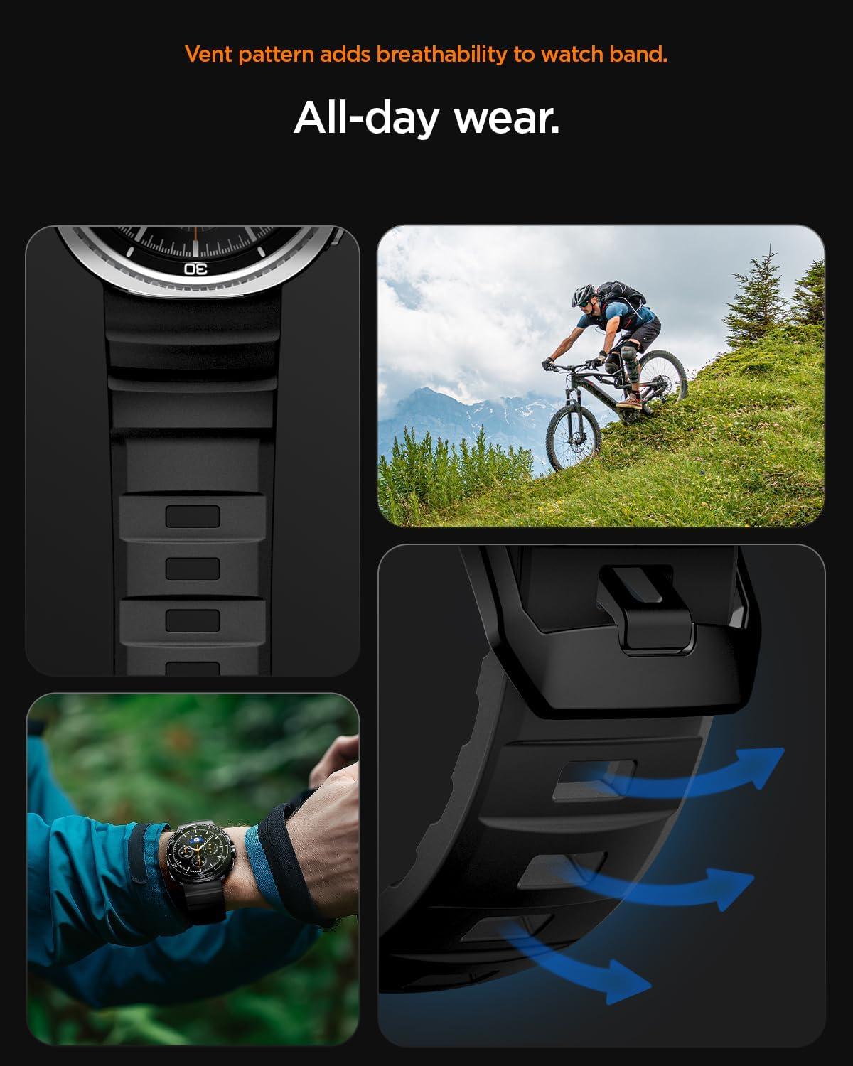 imageSpigen for Galaxy Watch 8 Band Compatible with Samsung Galaxy Watch 8 4440mm 8 Classic 46mm 2025 WBS2 Durable Silicone Sport StrapBlack