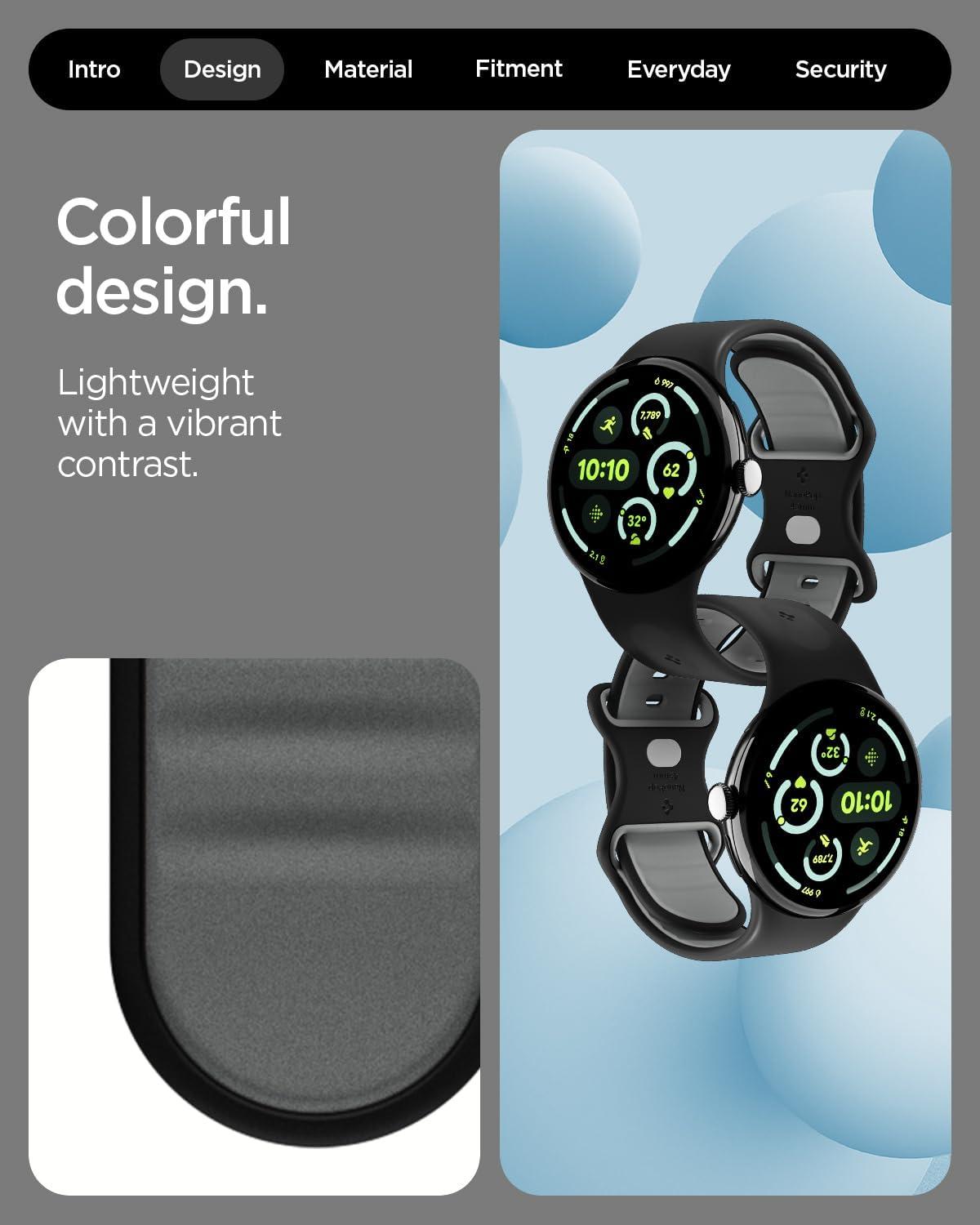 imageSpigen for Pixel Watch 4 Band Nano Pop Compatible with 43 45mm 4321 41mm Soft Waterproof Silicone StrapBlack Sesame