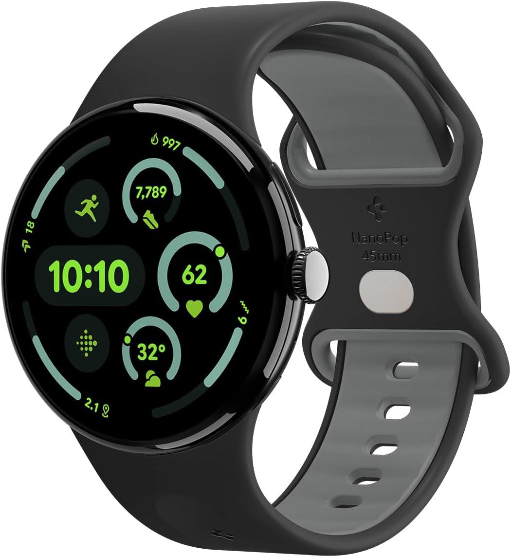 imageSpigen for Pixel Watch 4 Band Nano Pop Compatible with 43 45mm 4321 41mm Soft Waterproof Silicone StrapBlack Sesame